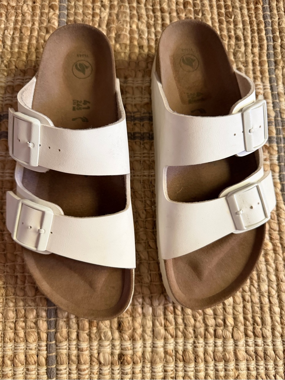White Double-Buckle Slide Sandals - Women's Casual Comfort EU 41 =US 10-10.5 EUC